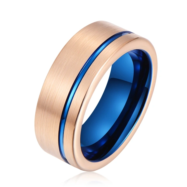 New Model 8mm Blue Tungsten Rose Gold Wedding Ring Fashion Tungsten Rings Men and Women