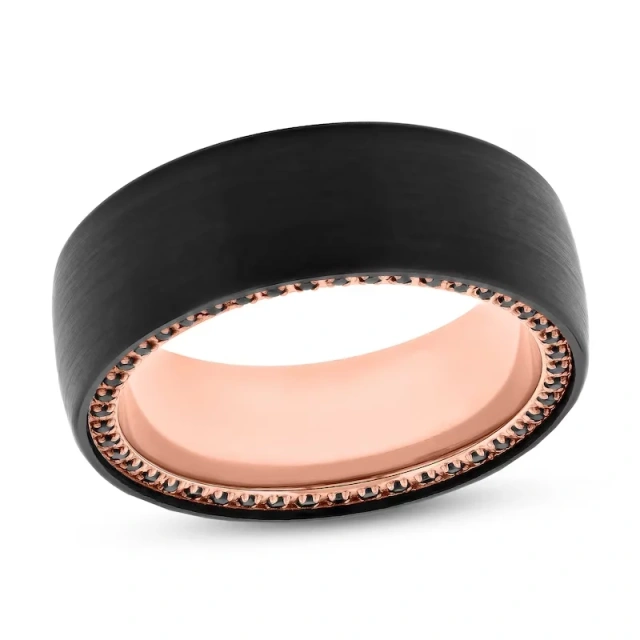 China Factory's Classic Gold-Plated Tungsten Wedding Band Diamond Inlay Men's Jewelry for Engagement Gift Party Wholesale Price