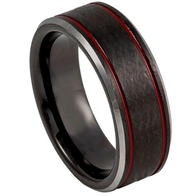 Ouyuan Jewelry Wholesale Men Black Plated Tungsten Men Ring with Step Wedding Band Simply Men Fashion Jewlery