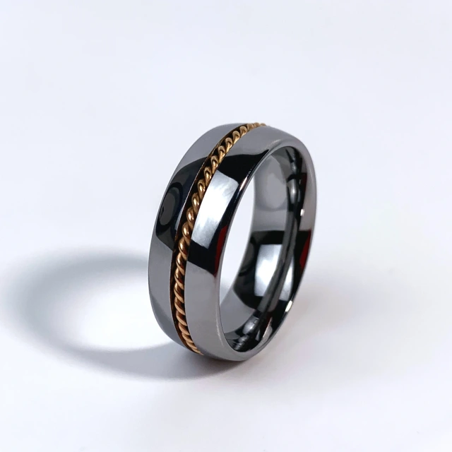 Men's Tungsten Ring Gold Guitar String Inlay Classic Casual Romantic Fashionable Silver Engagement Party Anniversary Free