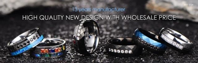 8mm Alin Hammered 2 Channel Whikey Barrel Inlay Blue Opal Black Plated Tungsten Carbide Wedding Bands