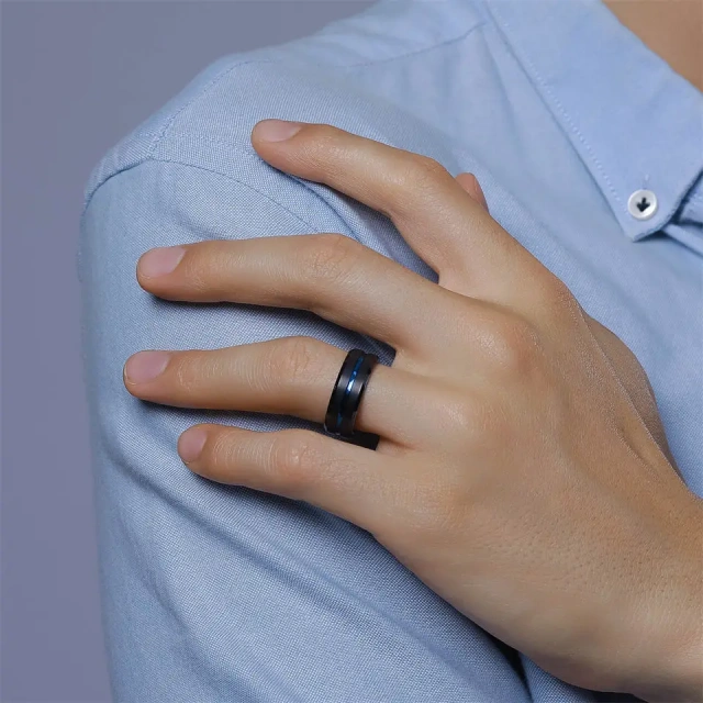 Wholesale Customize Fashion Jewelry Rings Carbon Fiber Stainless Steel Black Ring for Men Jewelry Rose Gold Plated