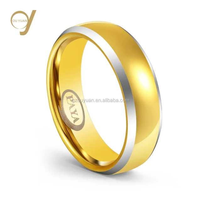 New Design High Polished 8mm Wide 14K 18K  21k Gold Plated  Saudi Gold Tungsten Ring Jewelry