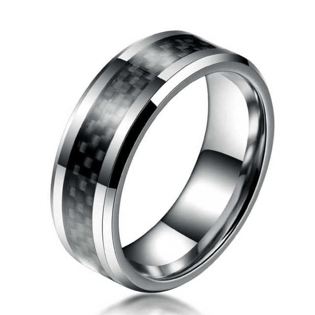 Ouyuan Jewelry 8mm Black Tungsten Ring Inlaid Black Carbon Fiber One Piece Moq