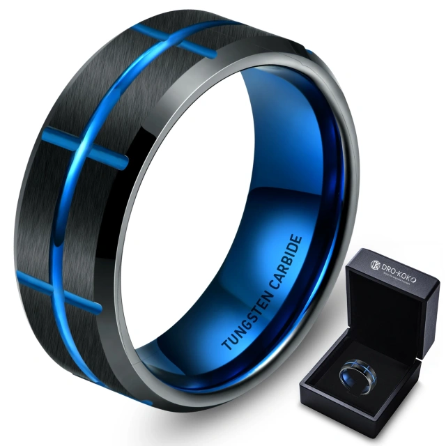 8MM New Mens IP Black Plated Tungsten Ring with Step Edge Center Brushed Man Boys Rings