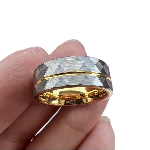 Popular 8mm Width Hammered Tungsten Carbide Ring Mens Rings Tungsten Wedding Rings Gold Fashion Jewelry