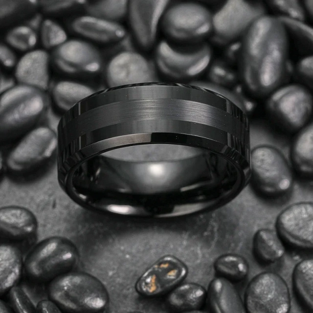 Wholesale 8mm Black Tungsten Rings - Classic Brushed Band - Ouyuan