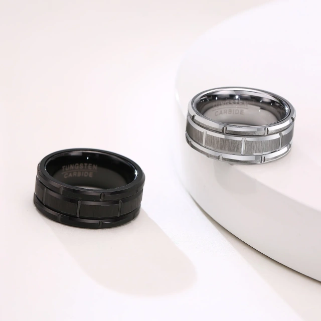 Ouyuan Jewelry 8mm Comfort Fit Tungsten Wedding Band Silver/Gold/Black Mens Engagement Ring Classic Horizontal Groove Gift Party