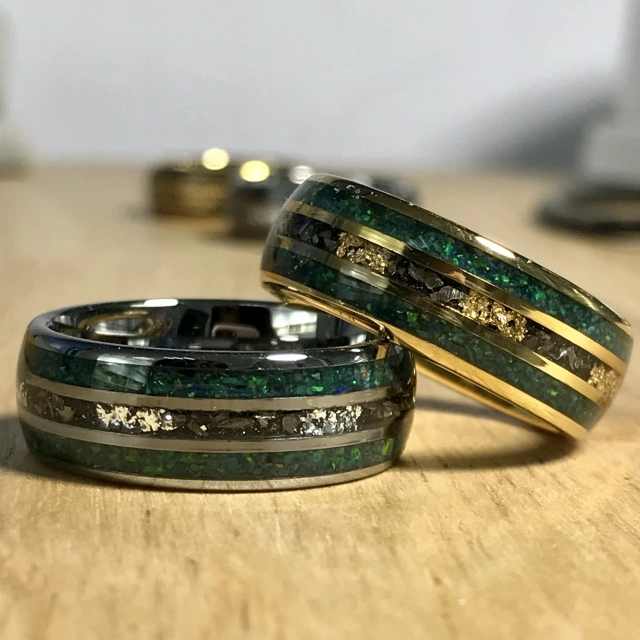 8mm Tungsten Carbide Ring Gold Line Whiskey Barrel Wood and Meteorite Gold Foil Inlay Wedding Engagement Anniversary for Men