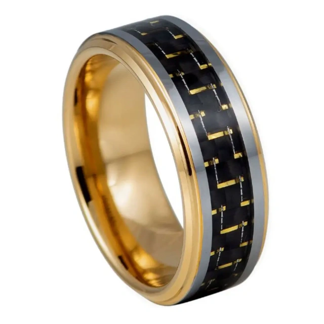 Ouyuan Jewelry 8mm Black Tungsten Ring Dragon Inlay Silver Black Gold Carbon Fiber Classic Engagement Wedding Band for Men Women