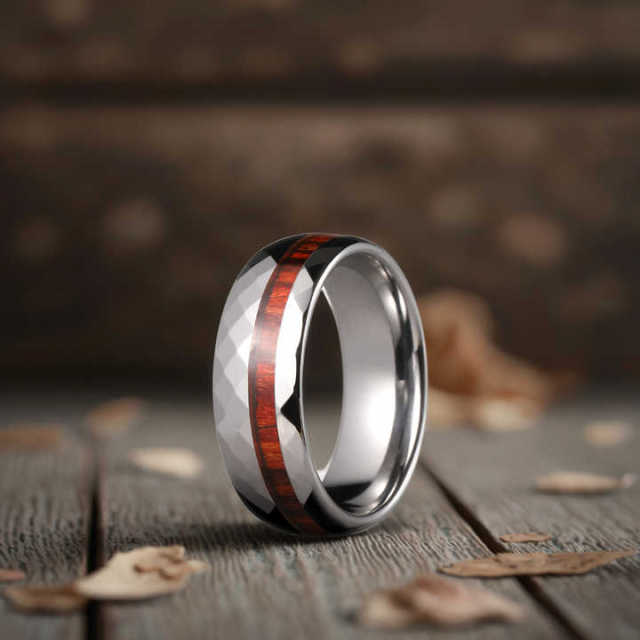 Oem Jewelry 8mm Tungsten Carbide Ring Silver Plated Men Whisky Wood Inlay Tungsten Ring