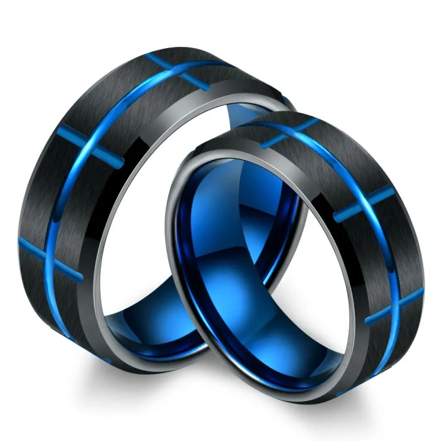 Blue and Black Plated Hot Selling Reasonable Price Tungsten Rings Made