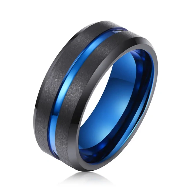 Wholesale Customize Fashion Jewelry Rings Carbon Fiber Stainless Steel Black Ring for Men Jewelry Rose Gold Plated