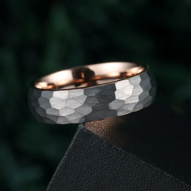 Men's & Women's Hammered Surface Engagement Bands 18K Rose Gold Plated Tungsten Wedding Ring Classic Style for Male Female Gift