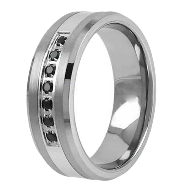 Cz Inlay Rose Gold and Black Plated Tungsten Men Ring