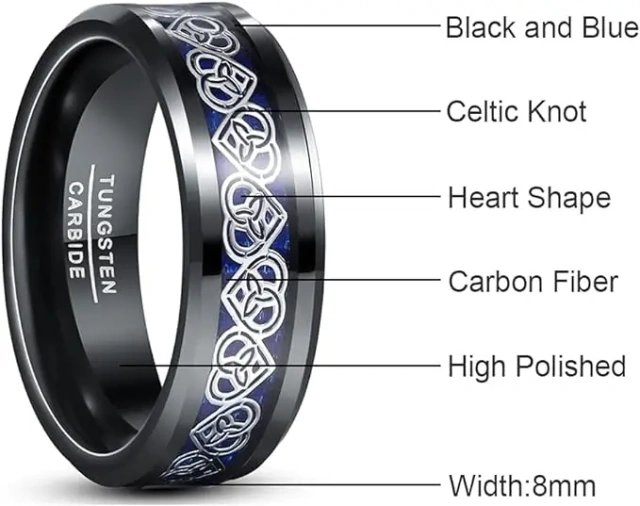 Custom Men Ring Tungsten Men Ring Inlay Carbon Fiber Black Plated Tungsten Carbide Fashion Ring