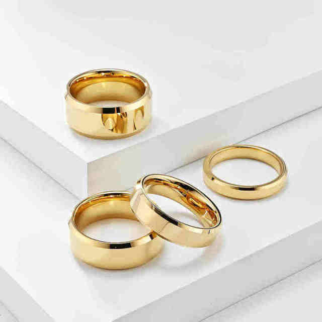 Matte Finish 18K Gold Tungsten Rings - Beveled Edges - Ouyuan
