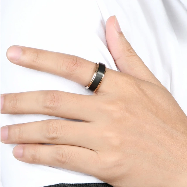 8mm Center Brushed IP Black Plated Tungsten Ring with Stepped Edges Tungsten Rings Men and Women