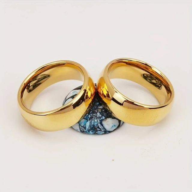 Tungsten Carbide Engagement Bands - Silver & Gold Couple Set - Ouyuan