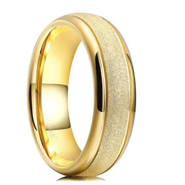 8mm Gold Plated Sandblasted Tungsten Ring for Men Women Trendy Engagement Wedding Band Domed Comfort Fit