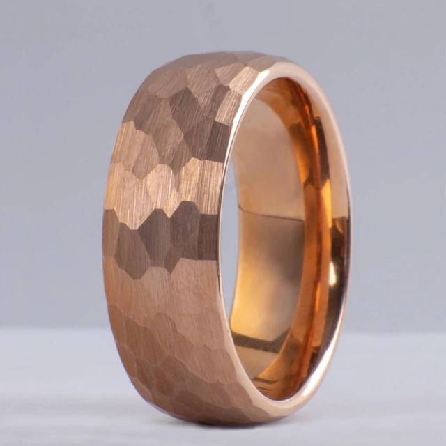 Wholesale Tungsten Ring Hammered 8mm Rose Gold Plated Wedding Band for Men