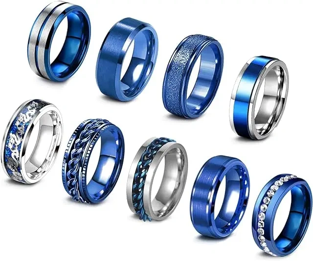 China Fastory Wholesale Price Bule and Silver Plated Men and Women Tungsten Wedding Band Ring 6mm 4mm 8mm
