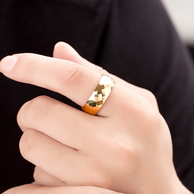 In Stock Best Selling Fashion Jewelry 8mm High Polished Surface 24K Gold Plated Tungsten Carbide Ring Wedding Rings for Men Gold