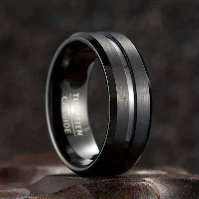 Factory Price Classic 8MM Width Unisex Handmade Tungsten Custom Ring Groove Tungsten Rings Mens Tungsten Ring Black Blue