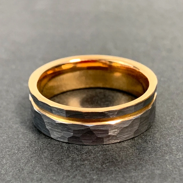 Trendy Brushed Ip Rose Gold Hammered Tungsten Finger Jewelry Mens Wedding Men Rings