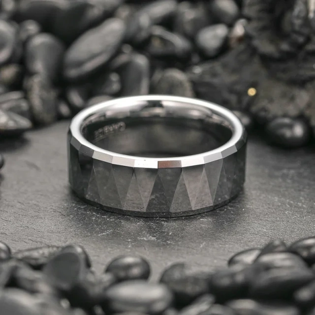 Lower Price Tending High Polished Faceted 8mm Silver Tungsten Steel Rings for Men Tungsten Wedding Rings Mens Jewelry