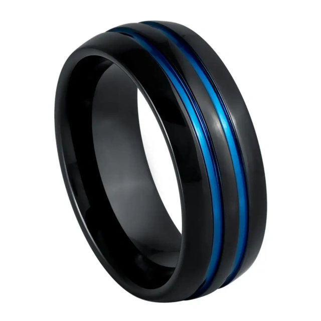 Wholesale Price Men 8mm Black Blue Plated Tungsten Carbide Basic Tungsten Jewelry Custom Men Rings Wedding Rings Fashion Rings