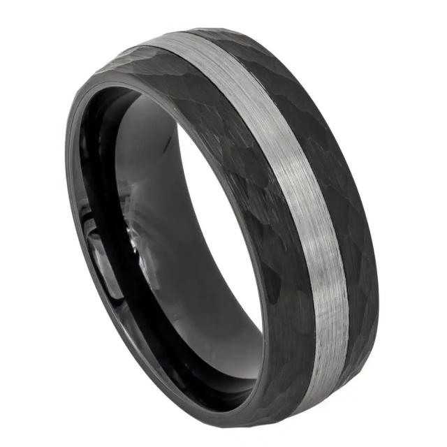 Classic Men Jewelry Wholesale High-Quality 8mm Matte Brushed Silver and Black Tungsten Carbide Rings for Men's Jewelry