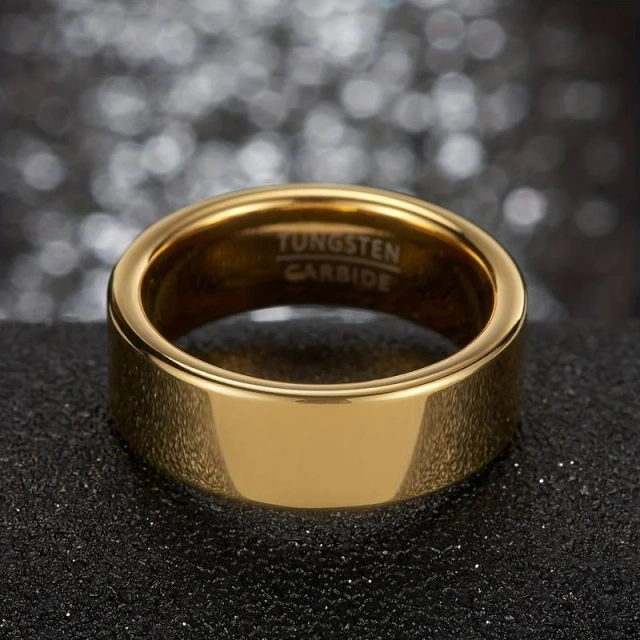 Custom Tungsten Carbide 8MM Width High Polished Tungsten Engagement Wedding Gold Rings for Men Rings Fashion Jewelry