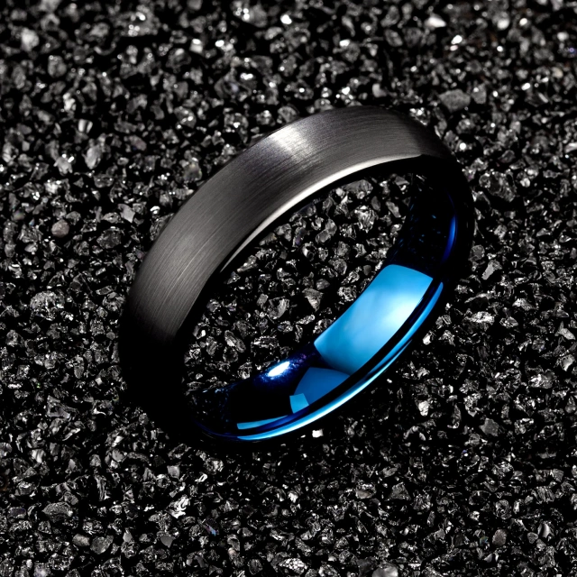 Trending Basic Design Custom Tungsten Jewelry Black Blue Tungsten Ring 4MM Rings for Men Brushed Wedding Ring Comfort Fit
