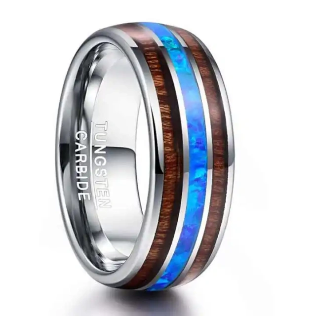 Fashionable 8mm Hawaiian Wood Abalone Shell Inlay Rose Gold Tungsten Carbide Wedding Band for Men and Women for Engagement
