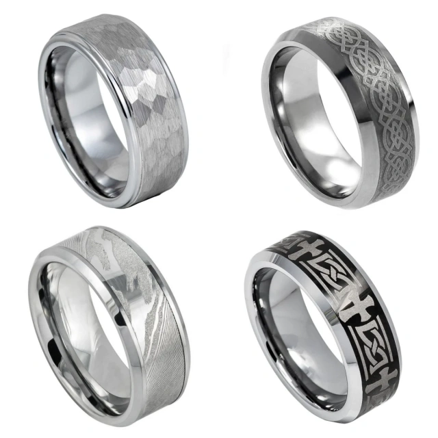 Cool Fashion Men 8MM Width Beveled Matte Finished Silver Tungsten Carbide Engagement Rings for Women Men Wedding Band