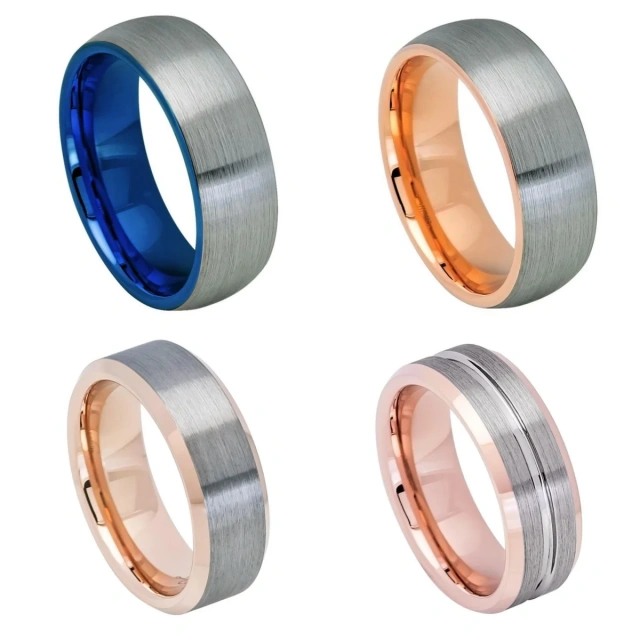Custom Fashion Jewelry Set Rose Gold Plated Silver Mens Wedding Rings Band Tungsten Rings for Men Women Couple