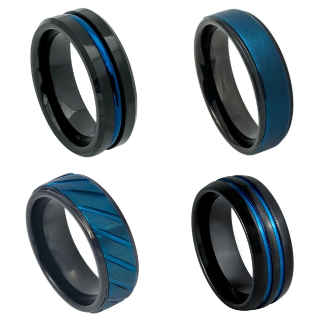 Wholesale Price Men 8mm Black Blue Plated Tungsten Carbide Basic Tungsten Jewelry Custom Men Rings Wedding Rings Fashion Rings