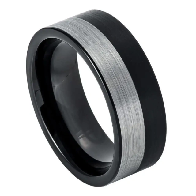 Classic Men Jewelry Wholesale High-Quality 8mm Matte Brushed Silver and Black Tungsten Carbide Rings for Men's Jewelry