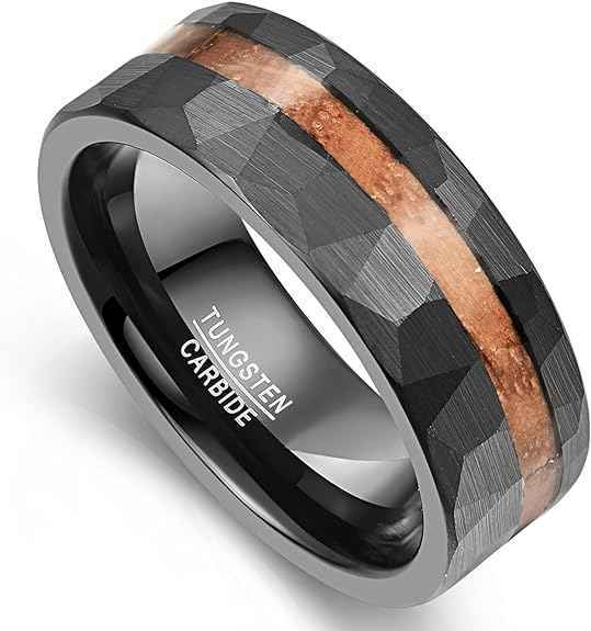 China Wholesale Mens Tungsten Carbide Rings Black Color Plated Tungsten Carbide Rings Inlay Wooden