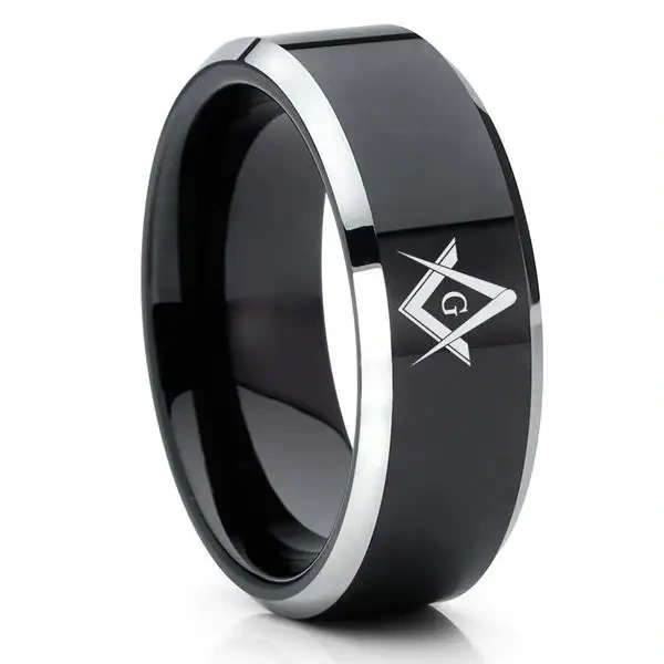 Black Free Engrave Masonic Rings Tungsten Carbide Mens Rings Hip Hop Jewelry