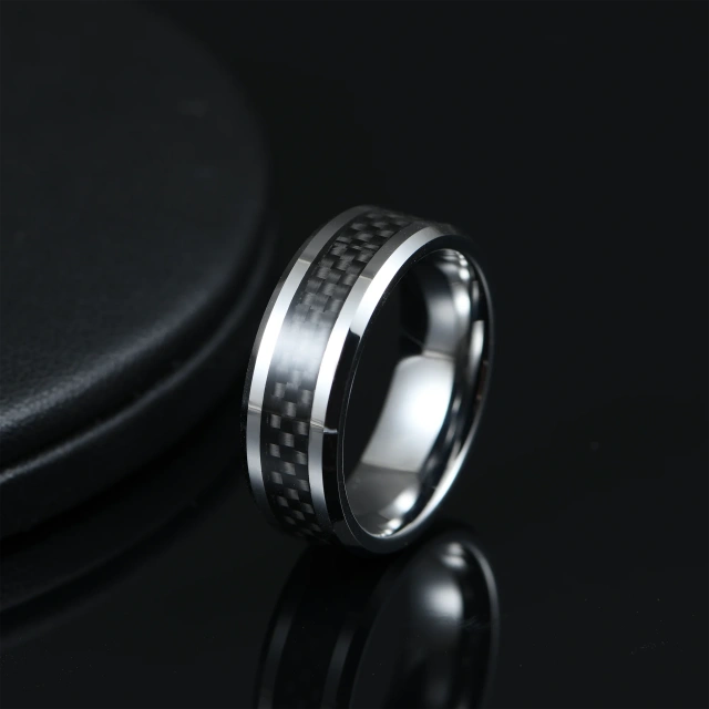 Ouyuan Jewelry 8mm Black Tungsten Ring Inlaid Black Carbon Fiber One Piece Moq