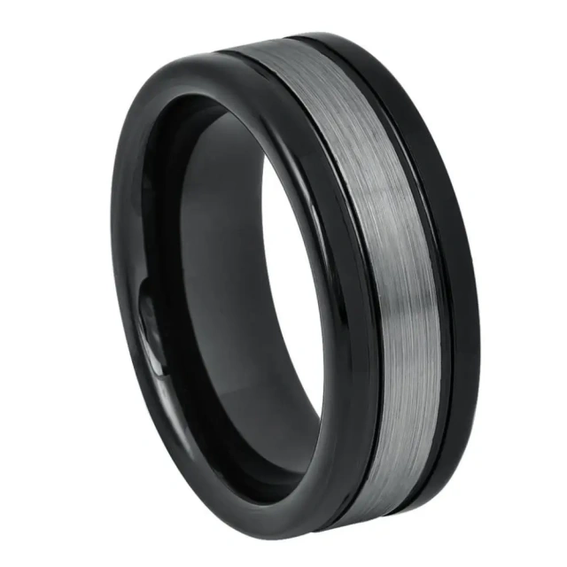 Classic Men Jewelry Wholesale High-Quality 8mm Matte Brushed Silver and Black Tungsten Carbide Rings for Men's Jewelry