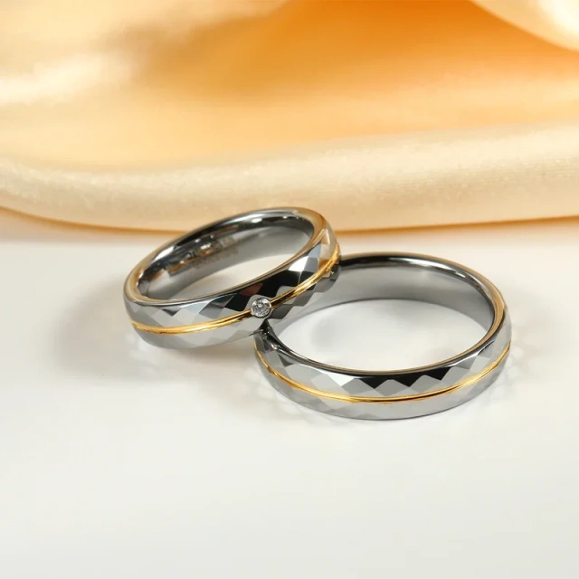 6mm Diamond Inlay Tungsten Rings - Silver Gold Custom Band - Ouyuan