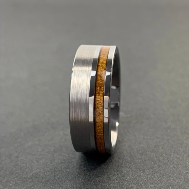 Wholesale 8mm Comfort Fit Tungsten Carbide Ring Koa Wood Inlay for Men/Women's Engagement Wedding Anniversary and Party Gift
