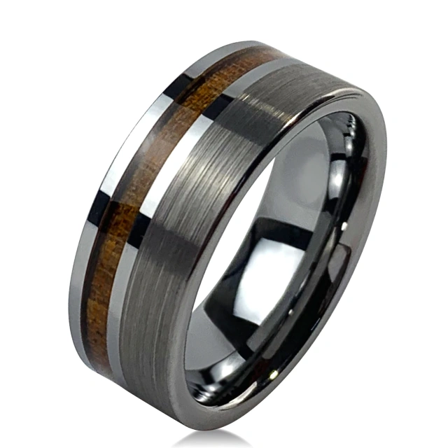 Wholesale 8mm Comfort Fit Tungsten Carbide Ring Koa Wood Inlay for Men/Women's Engagement Wedding Anniversary and Party Gift