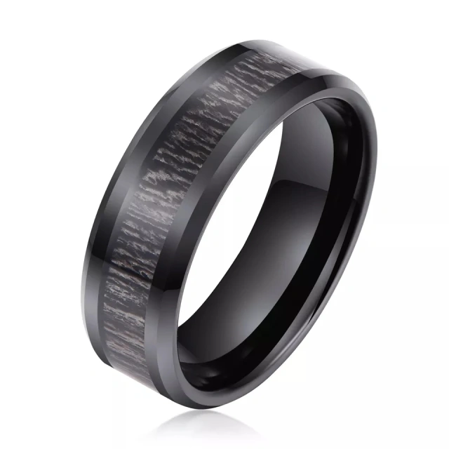 Black Wood Inlay Tungsten Wedding Ring Vikings Hunting Bands or Ring for Men Women