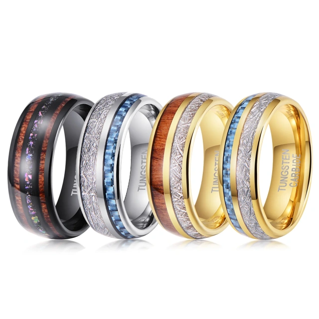 Manufacturer Wholesale 8mm Inlay Inner Whiskey Barrel Black Tungsten Wood Male Ring Rings for Men Comfort Fit