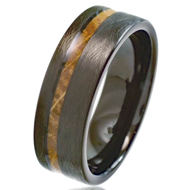 Wholesale Price 8mm Tungsten Ring Wood Inlay Men Simply Luxury Ring Black Plated with groove comfort It Ring