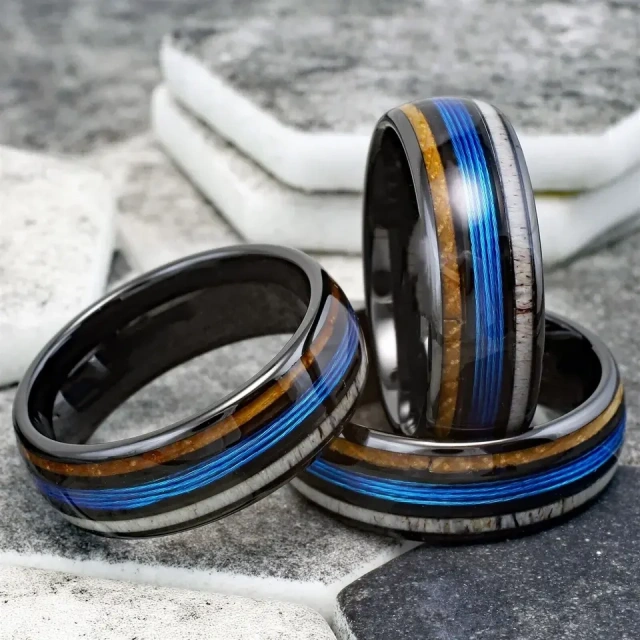 Wholesale Jewelry Ring Inlay Antler Wood Whiskey Barrel Tungsten Ring Tungsten Carbide Ring for Men Engagement Wedding Band